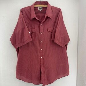 VTG ELY CATTLEMAN Western Plaid Short Sleeve Snap Button Shirt XXL Red White